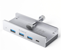 Hub USB Orico USB-C - 3x USB-A 3.0, USB-C 3.0 - srebrny (na zacisk, do biu